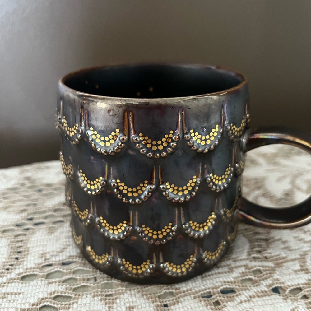 Starbucks Anniversary Mug 2015 Limited Edition Mermaid Scales Brown Gold